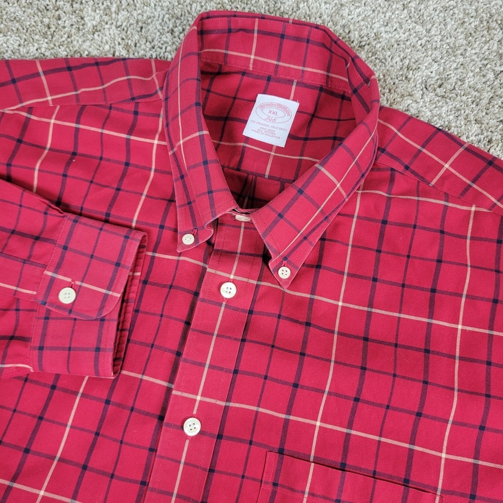Brooks Brothers 346 Mens 2XL Red Plaid Check Button Down Long Sleeve